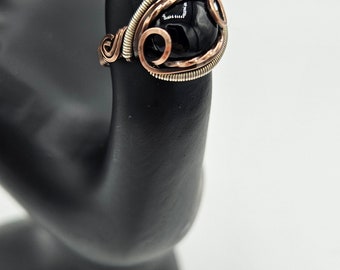 Black Onyx Copper and Silver Ring