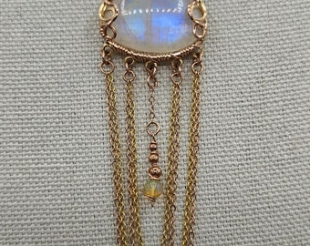 Rainbow Moonstone and Opal Gold Pendant