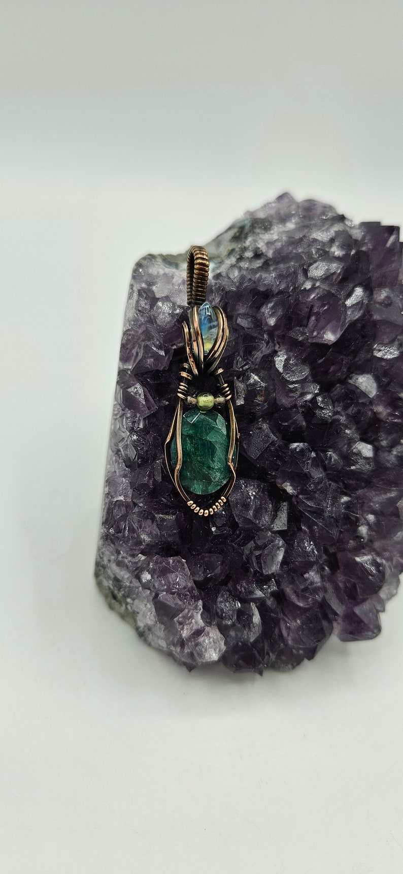 Emerald and Rainbow Moonstone Pendant - Etsy