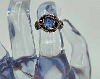 Rainbow moonstone Copper and Silver Ring