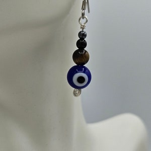 Evil Eye Triple Threat Protection Silver Earrings