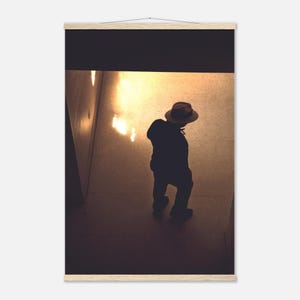 Atmospheric Film Noir 60x90 cm / 24x36″ Premium Matte Paper Print with Hanger, Mysterious Shadow Figure Wearing Panama Hat Hanging Wall Art