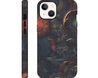Gothic Flora iPhone Tough Case, Swirling Dark Green Mist Design
