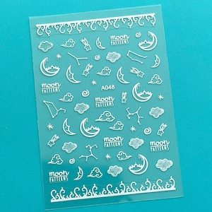 Moons Pattern Cloud Nail Art Stickers White Planet Space Galaxy Planet Stars Hearts Self Adhesive Nail Art Decals ASeries