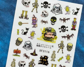 Zombie Halloween Skulls Nail Art Stickers Mummy Monster Vampire Pumpkin Eyeball Ghost Grim Reaper
