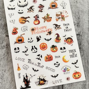 Pumpkin Halloween Nail Art Stickers Ax Trick or Treat Jack-o&#39;-lantern Ghost Skull Witch Castle Bat Moon Self Adhesive Nail Art Decal SSeries