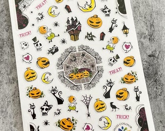 Jack o' lantern Halloween Nail Art Stickers Moon Pumpkin Black Cat Ghost Witch Castle Bat Spider Web Self Adhesive Nail Art Decals SSerie