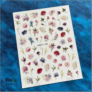 Peony Carnation Nail Art Stickers Pastel Flowers Rose Pink Magnolia Self Adhesive Nail Art Decals HANYISeries
