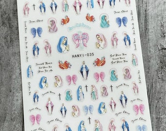 Christian Mary Nail Art Stickers: Mother of Jesus God Lord  Angels Wing Cross