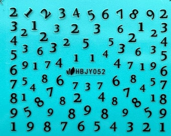 Number Numeral Nail Art Stickers Decals Numbers Black White Gold Silver Self-Adhesive Nails HBJYSeries