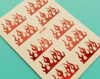 Fire Flame Nail Art Stickers Laser Red Blue Laser Gold Silver Self Adhesive Nail Art Decals XFSeries