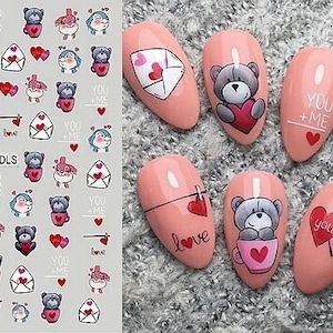 Valentine Love Red Nail Art Stickers Decal I love You Hearts Rose Bear Self-Adhesive Nail Art Decals HANYISeries