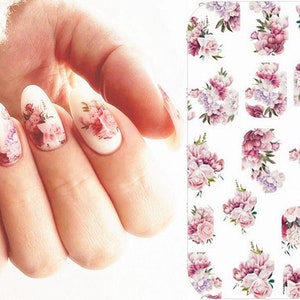 Camellia Peony Nail Art Stickers Full Cover Pink Floral Rose Carnation Self-Adhesive Nail HANYISeries