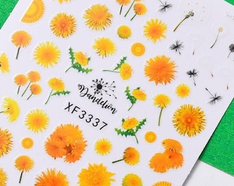 Dandelion Flower Nail Art Stickers: Golden Yellow Flowers Dandelion Seed Healing