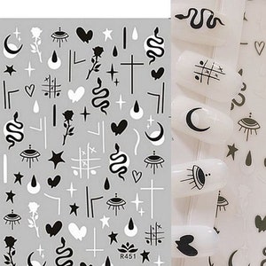 Snake Evil Eyes Abstract Nail Art Stickers Moon Star Hearts Rose Flower Self Adhesive Nail Art Decals SSeries