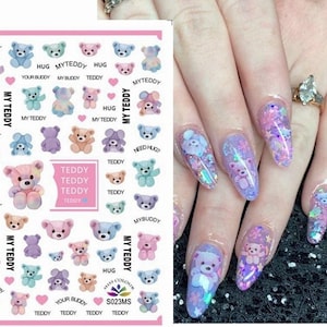 Puffy Bears Nail Art Stickers Love Bears Hearts Valentine Bear Self Adhesive Nail Art Decals SSeries
