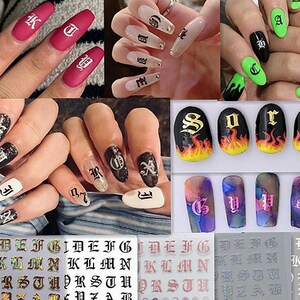 Pegatinas autoadhesivas para uñas con letras y números de colores, azul, amarillo y verde, para decoración de uñas, serie XFS.