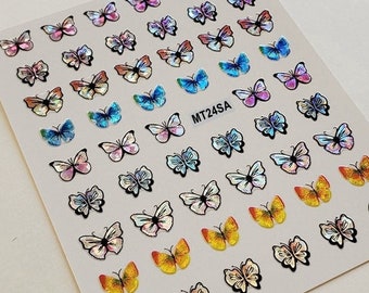 Holographic Butterfly Nail Art Stickers Butterflies Laser Colorful Self-Adhesive Nail Art Decals