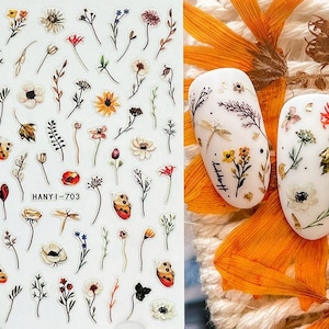 Flower Leaf Nail Art Stickers Moth Fall Summer White Floral Self-Adhesive Nails HANYISeries