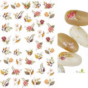 Rose Camellia Nail Art Stickers Fall Flowers Leaves Pink Flower Butterfly Self-Adhesive Nail Art HANYISeries