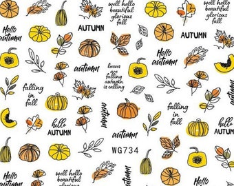 Fall Mushroom Pumpkin Nail Stickers Decals Red Fox Maple Leaves Thanksgiving Self Adhesive Nail Art Decals WGSeries