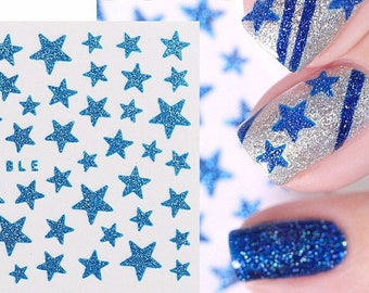 Glitter Blue Stars Silver Gold Nail Art Stickers Classic Red Star Green Pentagram Nails Self-Adhesive Nail Art Decals BLE