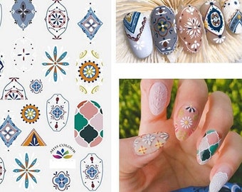 Bohemian BOHO Nail Art Stickers Morocco Retro Damask Baroque Mehndi Flower Totem Pattern Self Adhesive Nail Art Decals SSeries