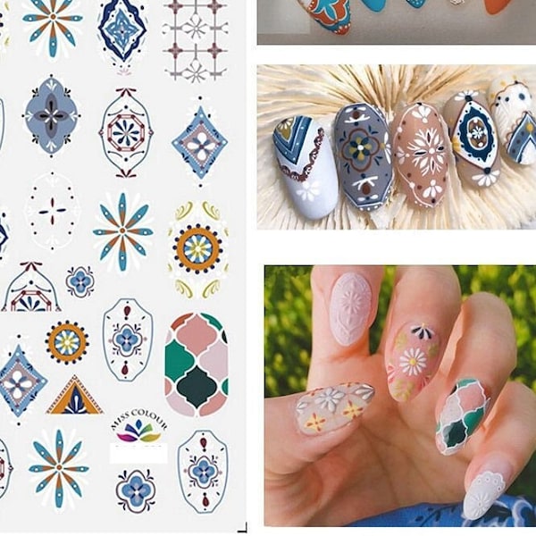 Bohemian BOHO Nail Art Stickers Morocco Retro Damask Baroque Mehndi Flower Totem Pattern Self Adhesive Nail Art Decals SSeries