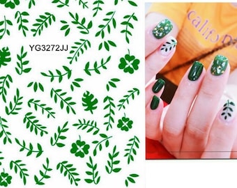 Green Leaf Leaves Nail Stickers Willow Palm Tropic Leaves Heart Leaf Self Adhesive Nail Art Decals XFSeries