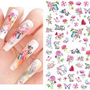 Flower Butterfly Nail Art Stickers Spring Summer Floral Flowers Butterflies Self Adhesive Nail Art Decals XFSeries