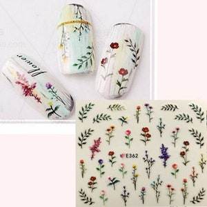 Dry Flower Nail Art Stickers Decal Small Flowers Branches Self Adhesive Nail Art Decals HANYISeries