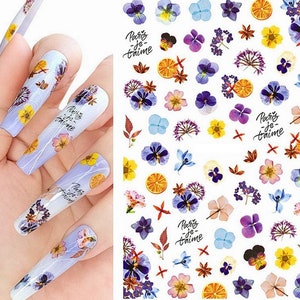 Orchid Purple Flowers Blue Nail Art Stickers Spring Summer Floral Flower Butterfly Self Adhesive Nail Art Decals XFSeries