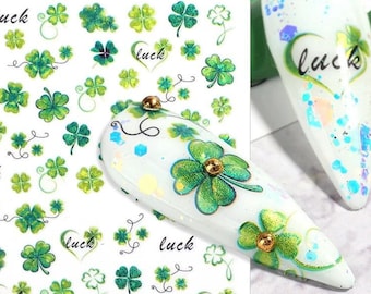 Shamrock Nail Art Stickers: Four-leaf Clovers Green Lucky Leaves St. Patrick's Day