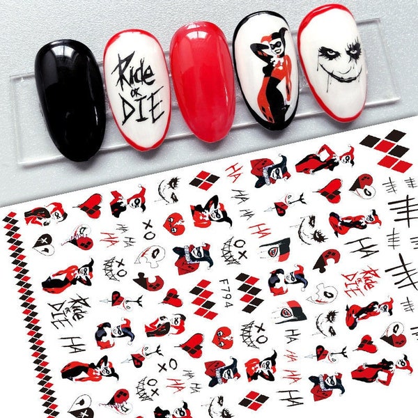 Joker Nail Art Stickers Decals Jokers Clowns Halloween Harley Quinn Pumpkin Skull Poker Ghost Self-Adhesive Nail Stickers FSeries