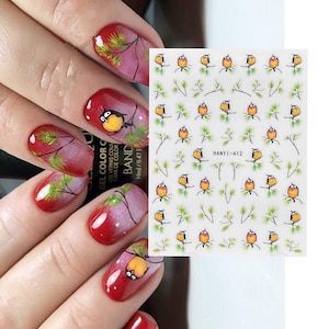 Christmas Bird Robins Winter Pine Branch Nail Art Stickers Hedgehog Cow Animal Ladybug Cricket Giraffe Self Adhesive Nail Art Decal HYSeries