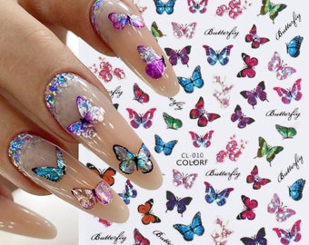 Butterfly Holographic Nail Sticker Colorful Butterflies Multicolor Self-Adhesive Nail Art Decals