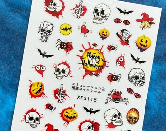 Halloween Bloody Skulls Nail Art Stickers Mummy Monster Vampire Pumpkin Eyeball Ghost Grim Reaper