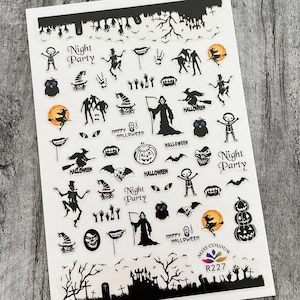 Grim Reaper Halloween Nail Art Stickers Decals Jack Witch Skeleton Vampire Ghost Bat Spider O&#39; Lantern Self Adhesive Nail Art Decals SSeries