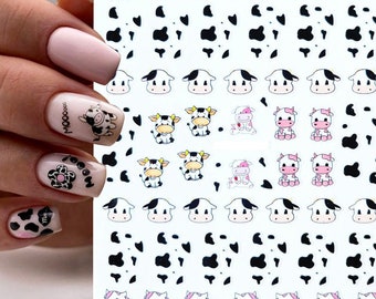 Cow Animal Cattle Fur Print Nail Art Stickers Decals Brow Cows Black White Dairy Cows Self-Adhesive SSeries