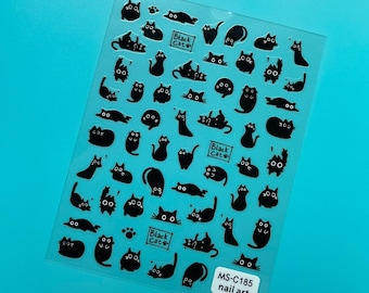 Black Cat Kawaii Kitty Nail Art Stickers Kitten Anime Cartoon Characters Totoro