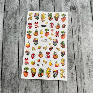 Herbst Nail Art Aufkleber Orange Kürbis Pilz Rot Fuchs Ahorn Blätter Herbstlaub Rehe Selbstklebende Nail Art Decals FSeries