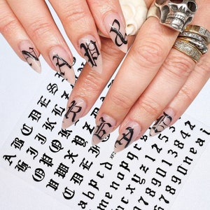 Letras, números, pegatinas para decoración de uñas, calcomanías, número de letra, negro, blanco, dorado, azul, amarillo, verde, número romano latino, uñas autoadhesivas XFSeries