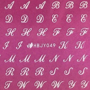 Adesivos de unhas com letras cursivas, decalques, letras antigas, letras pretas, brancas, douradas e prateadas, palavras de amor, unhas autoadesivas, série HBJY