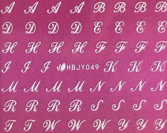 Cursive Letters Nagelkunst Aufkleber Abziehbilder Alte Mode Buchstabe Schwarz Buchstabe Weiß Gold Silber Liebe Wort Selbstklebende Nägel HBJYSeries