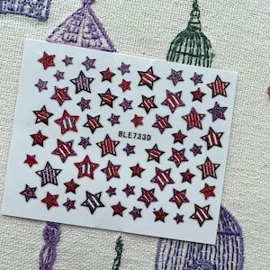 Glitter Stars Nail Art Sticker Stars and Stripes Rot Lila Sterne Kleine Sterne Nägel Selbstklebende Nail Art Decals BLE