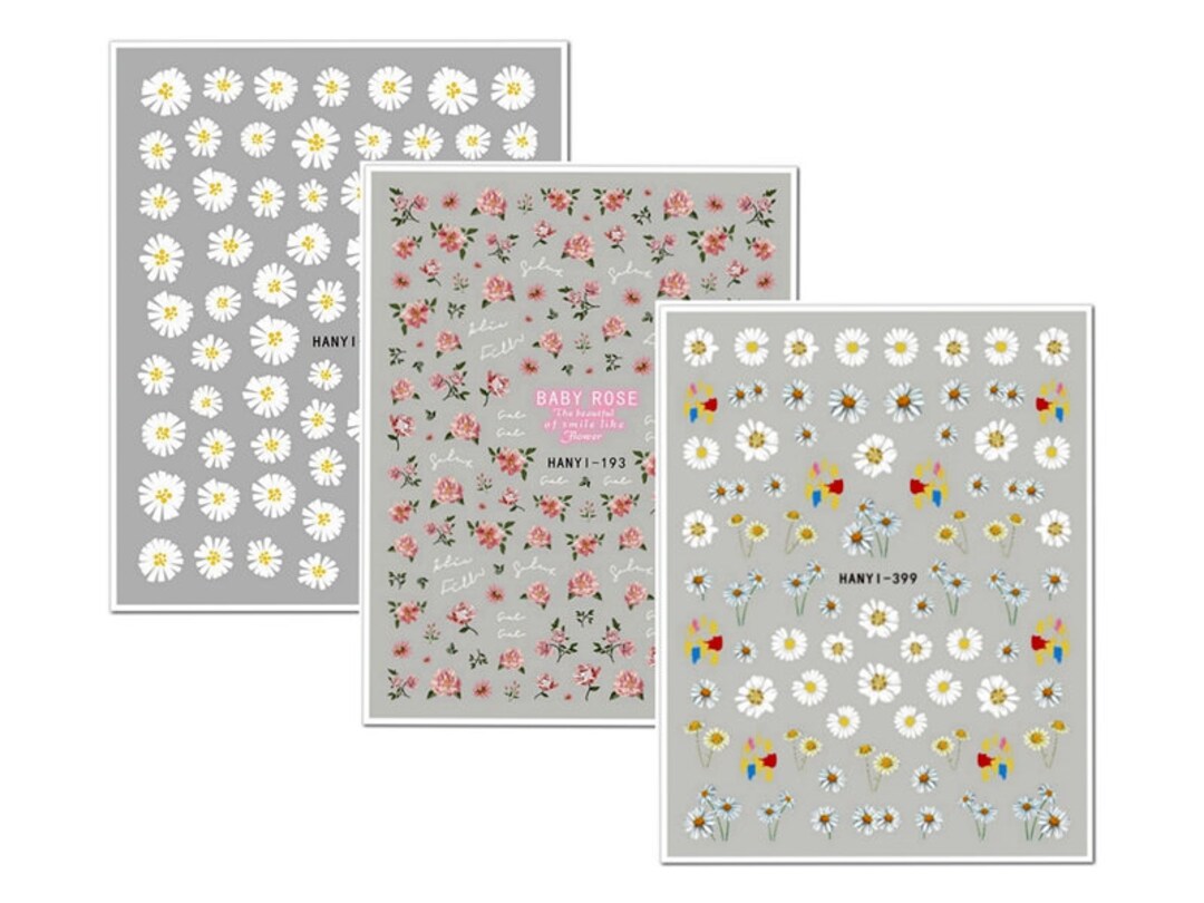 White Daisy Nail Decals Baby Rose Sunflower Flowers Etsy