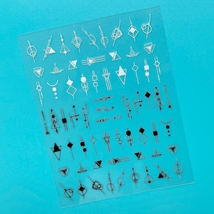Black White Geometric Nail Art Stickers: Abstract Graphic Figures Shapes Triangle Square Circle