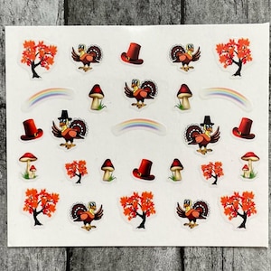 Türkei Nail Art Aufkleber Rot Orange Thanksgiving Ahorn Baum Pilz Herbstlaub Kranz Ernte Kürbis Selbstklebende Nail Art Aufkleber ESeries