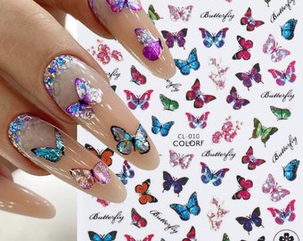 Butterfly Holographic Nail Sticker Colorful Butterflies Multicolor Self-Adhesive Nail Art Decals