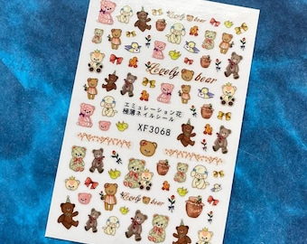 Bear Brown Animal Nail Stickers Owl Sweet Home Pony Rabbit Easter Bear Deer Unicorn Squirrel Horse Self Adhesive Nail Art Decals XFSeries